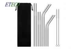 China Juice Drinking Short Reusable Straws , Green Metal Bent Straws Buffer Polishing supplier