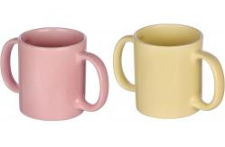 China 16 Ounce Set Of 2 Double Handle Ceramic Drinking Mug Dishwasher SAFE supplier