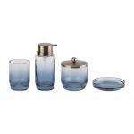 Blue Glass Bathroom Accessories Round Shape With Bubble Effect Hand Wash Dispenser Soap Dish For Bathroom for sale