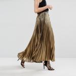 Custom service women clothes latest skirts design gold long pleated skirt for sale