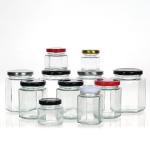 Empty Honey Bottle Glass Mini Hexagonal Honey Jar 500ml 380ml 180ml 90ml 45ml With Lid for sale
