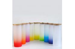China 18oz Sublimation Custom Drinking Cups Frosted Gradient Water Bottle With Bamboo Lid supplier