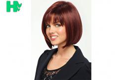 China Wholesale Machine Made Red Bob Wig Short Straight Synthetic Full Wigs supplier