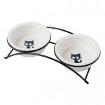 Pet Cat Food Utensils Ceramic Dog Basin Iron Frame Double Bowl Cat And Dog Drinking Bowl Dog Cat Bowl for sale