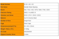 China INA Low Noise Needle Roller Bearings IR 50 × 60 × 25 50mm × 60mm × 25mm supplier