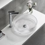Modern Crystal Clear Glass Wash Basin Vertical Stripes Diecasting Bathroom Basin Sinks for sale