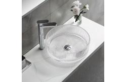 China Modern Crystal Clear Glass Wash Basin Vertical Stripes Diecasting Bathroom Basin Sinks supplier