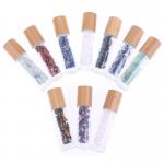 10ml Glass Roll On With Gemstone Essential Oil Roller Bottle With Bamboo Cap for sale
