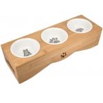 Raised Ceramic 3 Puppy Bowl Set Triple With Bamboo Stand for sale