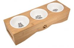 China Raised Ceramic 3 Puppy Bowl Set Triple With Bamboo Stand supplier