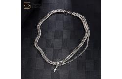 China Hip Hop Cuban Link Chain Necklace Titanium Steel Cross Pendant Double Layer supplier