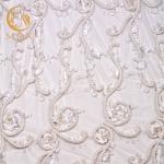 Luxury Heavy White Lace Fabrics 3D Floral Lace Material 1 Yard With Rhinestones for sale