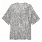 Bulk Mens Sequin T Shirt , Polyeste  Back Zipper Metallic Silver T Shirt for sale