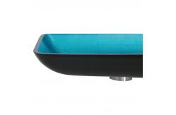 China Tempered Glass Blue Rectangle Vessel Sink 560 * 360 * 110mm With Faucet supplier