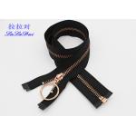 Rose Gold 30 Inch Metal Coat Zipper , Long Open Ended Zips With Auto Lock Slider And Hook Pull for sale