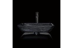 China Rectangular Tempered Glass Sink Vessel Bathroom CNC Engraving Hot Melt supplier