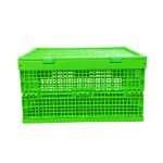 Customized Green PP Plastic Folding Crate Mesh Body + Solid Bottom