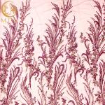 Purple 3D Embroidery Lace Fabric 0.9144 Meter For Nigerian Wedding Dress for sale