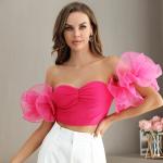 Ruched Corset Personalised Ladies Tops Cropped Style With Puff Sleeve for sale