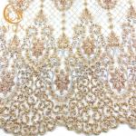 Embroidery Handmade Gold Colour Lace Material MDX Lace Fabric For Wedding Dress for sale