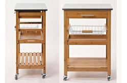 China Wooden Kitchen Food Tray Trolley Cart with Wheels Prices Bamboo Home Furniture supplier