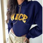 Cotton Blen Sports Team Hoodies Embroidery Women Crop Top Hoodie With Corset for sale