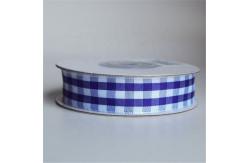 China Wired Blue And White Checkered Ribbon 100% Polyester Material Double Face supplier