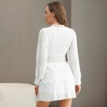 Polyester Round Neck Ladies Lace Dresses Long Sleeves Embroidered Lace Mini Dress
