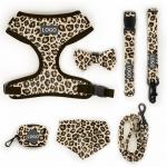 Polyester Leopard Print Pet Harness Sets Logo Adjustable Collar Leash Mesh Dog Harness for sale