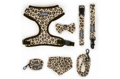 China Polyester Leopard Print Pet Harness Sets Logo Adjustable Collar Leash Mesh Dog Harness supplier