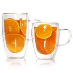 Customized Double Wall Glass Juice Latte Cup 450ml 600ml for sale