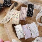 Hair Accessories Usage Polyester Printed Floral Edging Headband for DIY Bow Ribbon Straw Hat Gift Box Packaging Straps for sale
