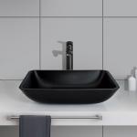 Frosted Crystal Stone Bathroom Wash Basins Rectangular Black Matte Vessel Sink for sale