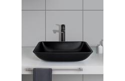 China Frosted Crystal Stone Bathroom Wash Basins Rectangular Black Matte Vessel Sink supplier