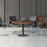 80cm Round Boardroom Table Black Conference Room With Black Metal Leg for sale