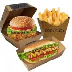 Custom Eco-Friendly Burger Fry Boxes Biodegradable Kraft Takeaway Packaging with Folders for sale