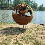 Rustic Red Outdoor Steel Wood Burning Fireplace fire bowl Round Shape for sale