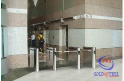 China Office Entrance Stainless Steel Drop Arm RFID Turnstile With 600mm Passage Width supplier