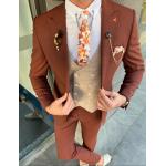Brown Groom 3pc Tuxedo Suit Mono Collar Slim Cut For New Season
