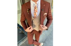 China Brown Groom 3pc Tuxedo Suit Mono Collar Slim Cut For New Season supplier