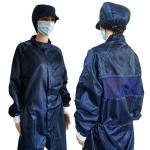 5mm Grid Dark Blue ESD Cleanroom Jumpsuit Coverall For Electronics Industries for sale