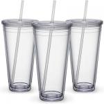 Transparent 32 Oz Insulated Double Wall Tumblers PS Material