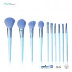 Blue 10pcs Aluminum Ferrule Travel Makeup Brush Set for sale