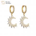 Gold Plated Diamond Star Moon Pendant Hoop Earrings Cuban Link Necklace Set