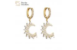 China Gold Plated Diamond Star Moon Pendant Hoop Earrings Cuban Link Necklace Set supplier