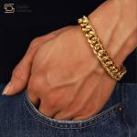 18k Gold Plated 316L Stainless Steel Jewelry Men Hip Hop Cuban Link Chain Bracelet for sale