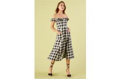 China Black and white checked off shoulder dress supplier