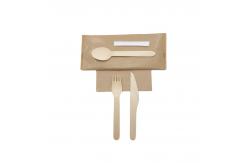 China 160 Mm Biodegradable Wooden Fork Spoon Napkin Toothpick With Wrapped Paper Package supplier