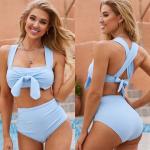 Light Blue Color Swimming Suits Bikini For Beach Pure Color Nylon Fabric Comfortable In Stock for sale