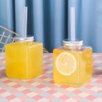 Square Shape Plastic Juice Containers , Empty Plastic Juice Bottles Pet With Logo